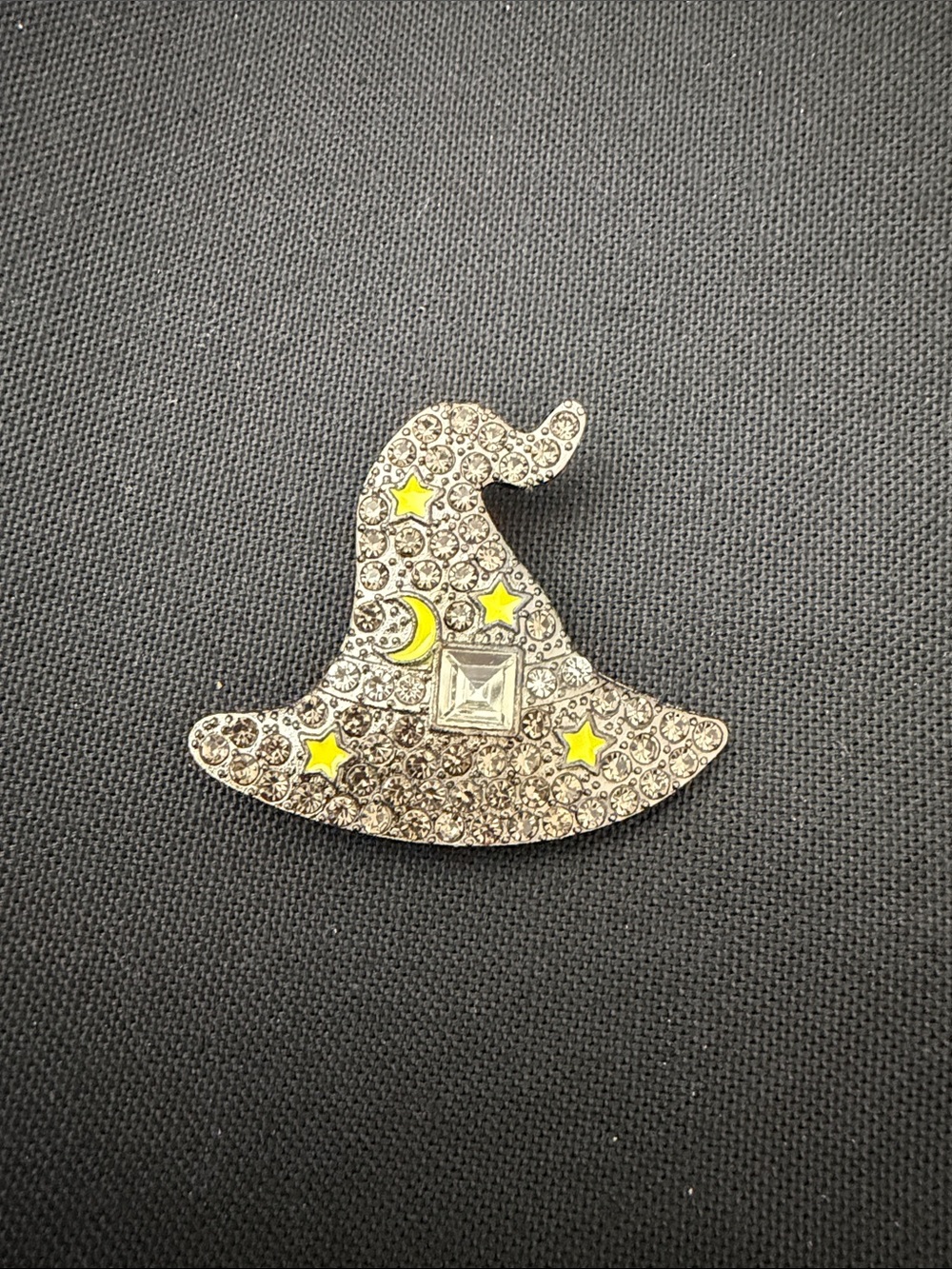 Crystal Witch Hat Brooch with Yellow Star Accents